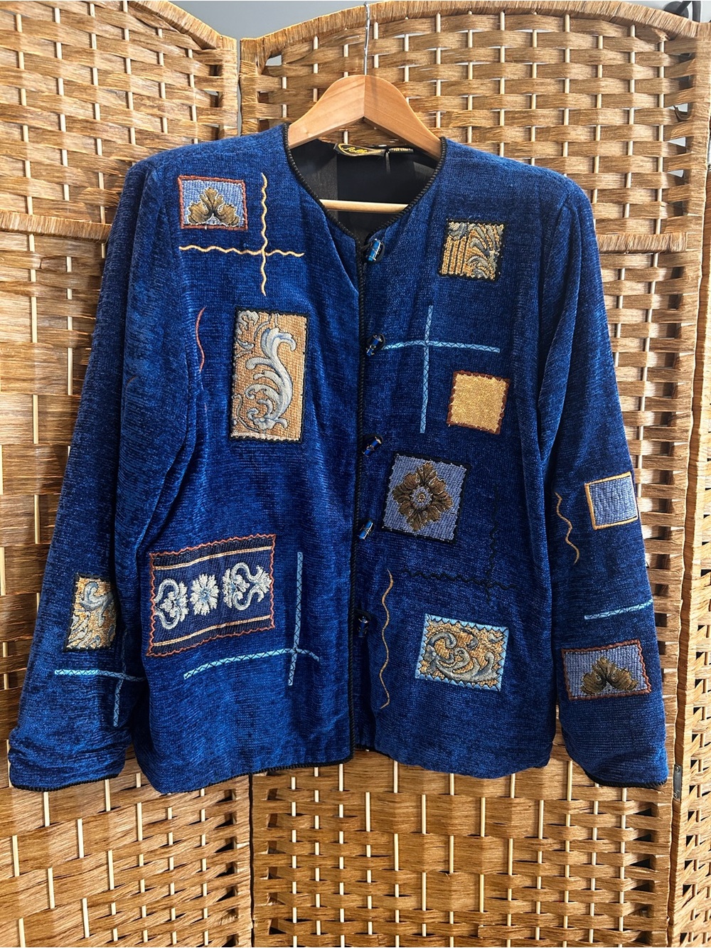 Vintage 90s Allure Chenille Patchwork Jacket Art to Wear Boho Maximalist